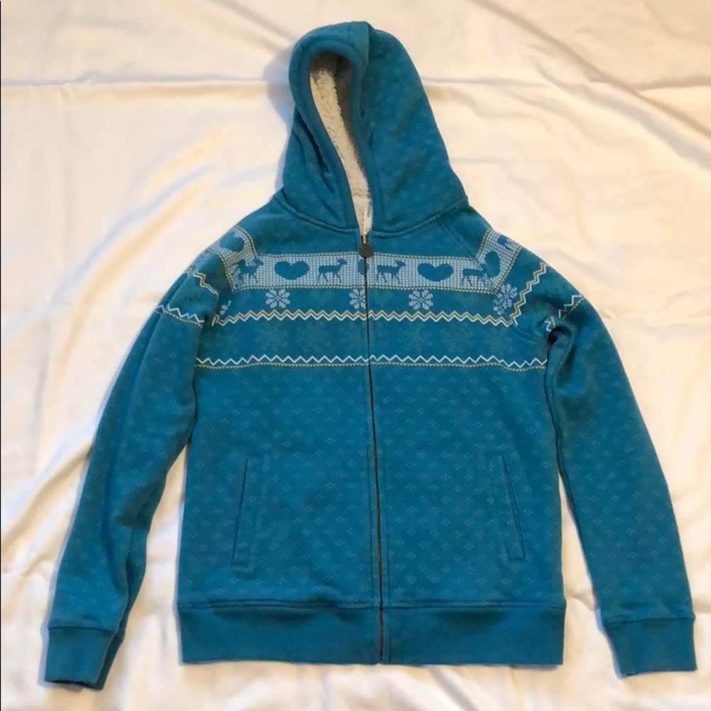 Girls fleece lined teal hoodie (size M)